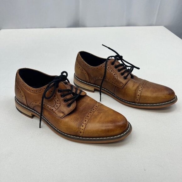 Bar III Men’s Parker Leather Cap Toe Dress Shoes Lace Up Light Brown Size 7.5M - Picture 2 of 9